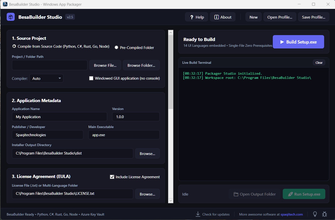 BesaBuilder Studio ready to build a Windows installer